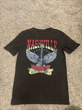 Full Tilt Black Nashville Graphic Tee with Red and Yellow Print